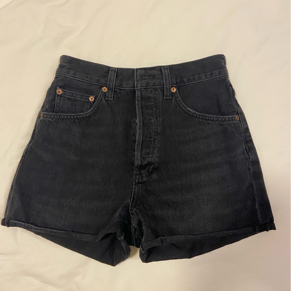 Agolde black wash/charcoal Denim high waist shorts